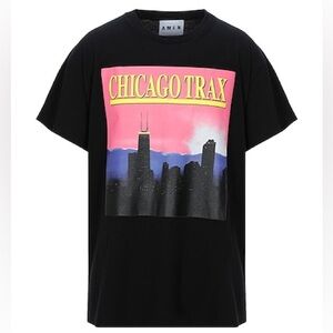 AMEN Luxury Unisex 'Chicago Trax' Graphic Tee in Black Size M
